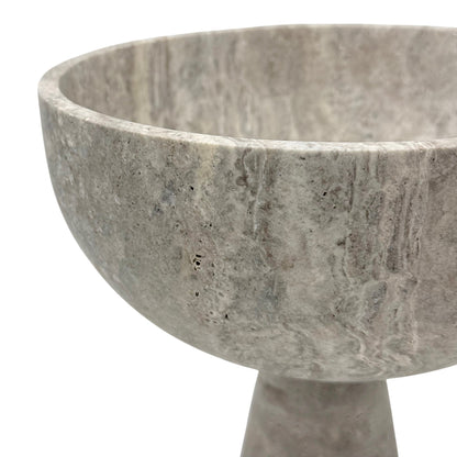 Silver Travertine Pedestal Bowl