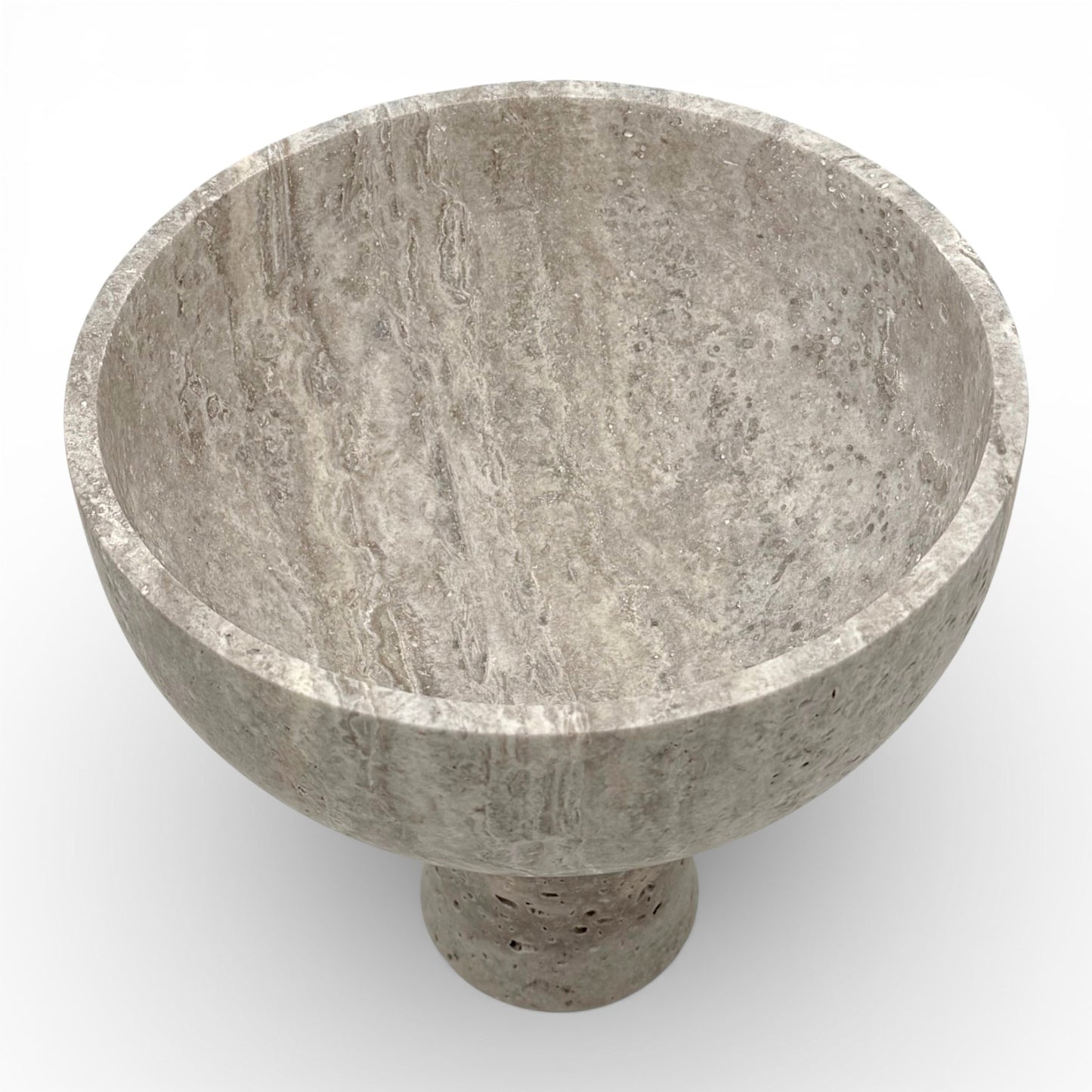 Silver Travertine Pedestal Bowl