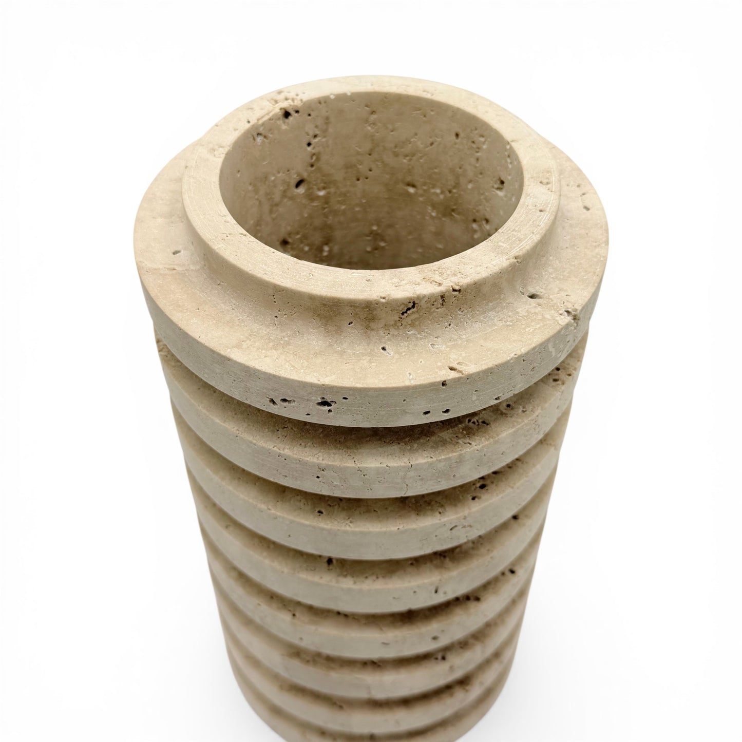 Travertine Stone Ribbed Vase