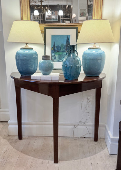 Pair of English Mahogany Demi-Lune Console Tables