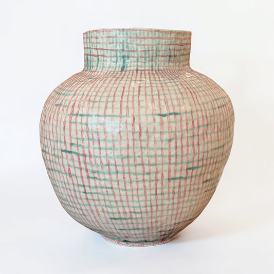 Large Red, Green and White Vase