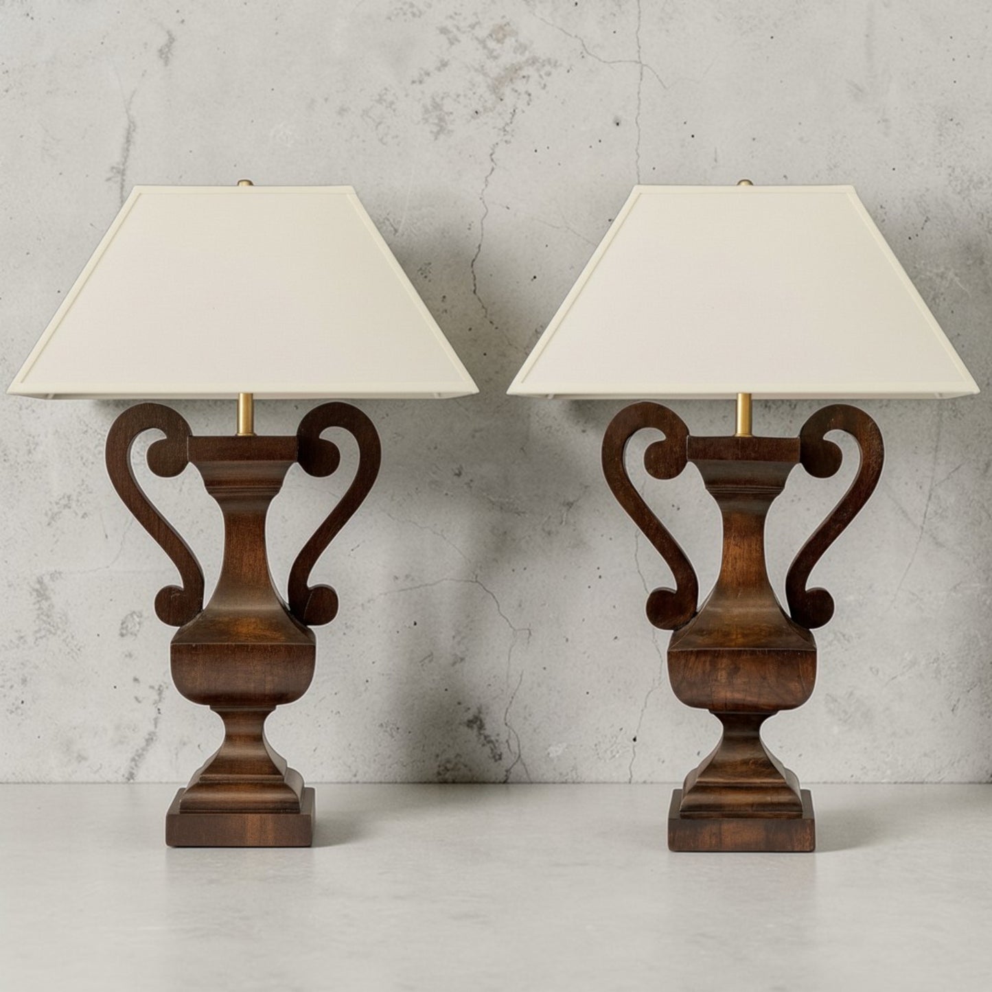 Pair of French Carved Wood Urn-Form Table Lamps, circa 1960