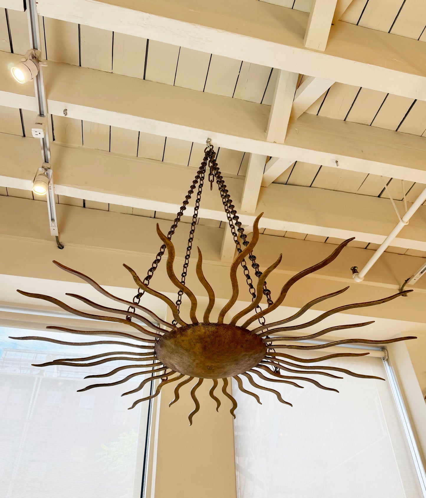 Large Spanish Gilt Iron Sunburst Pendant