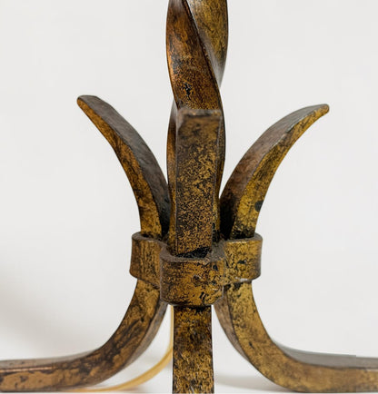 Twisted Gilt Iron Standing Lamp on Tripod Base
