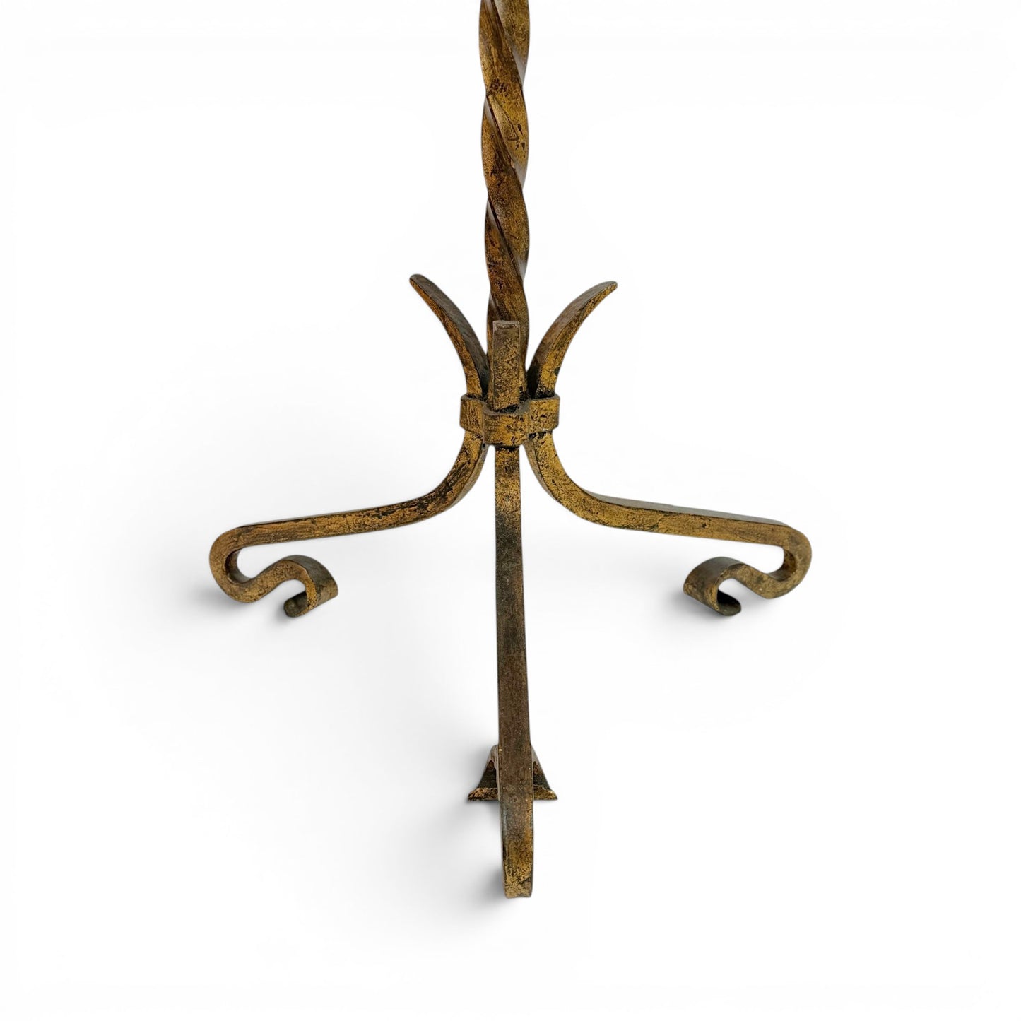Twisted Gilt Iron Standing Lamp on Tripod Base