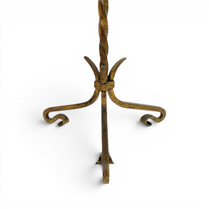Twisted Gilt Iron Standing Lamp on Tripod Base