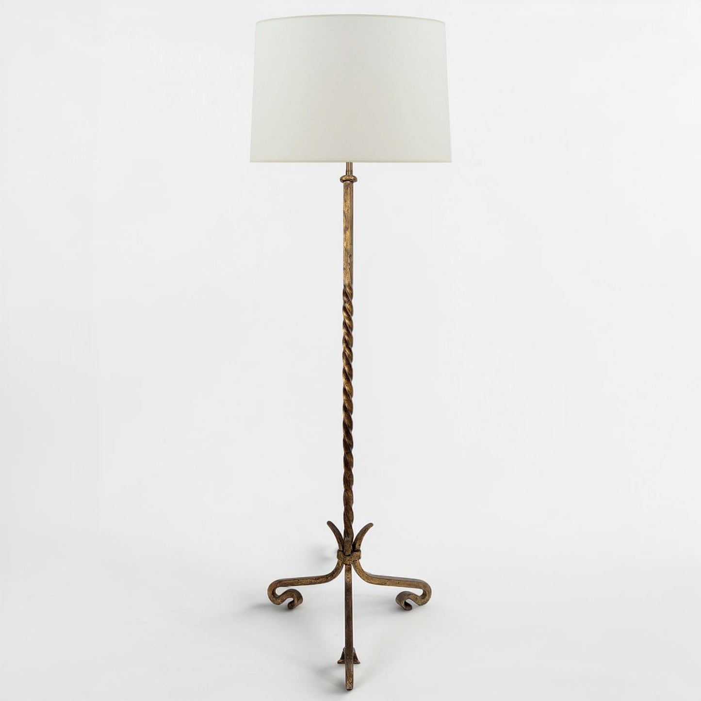 Twisted Gilt Iron Standing Lamp on Tripod Base