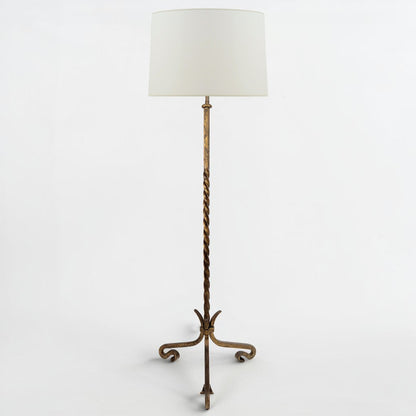 Twisted Gilt Iron Standing Lamp on Tripod Base