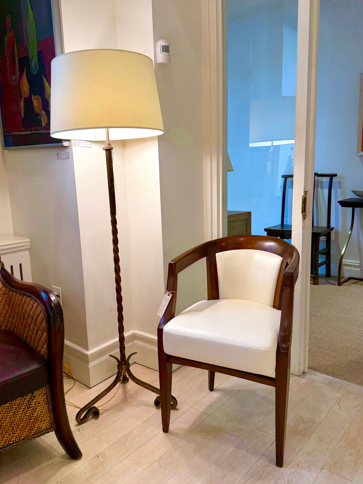 Twisted Gilt Iron Standing Lamp on Tripod Base