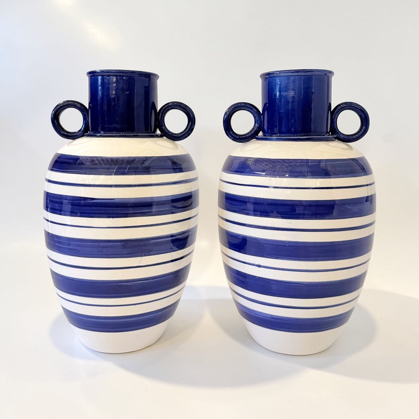 Pair of Blue and White Striped Vases
