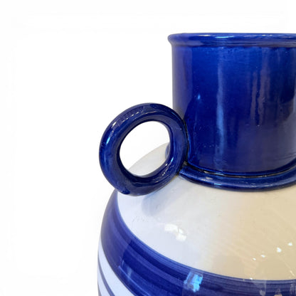 Pair of Blue and White Striped Vases