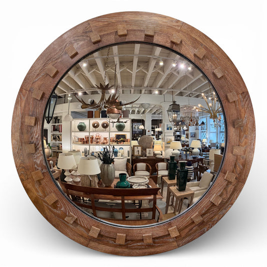 Round Oak Convex Mirror