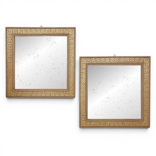 Pair of Square Mirrors with Greek Key Border, circa 1960