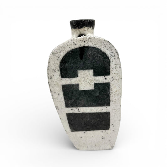 Black and White Raku Fired Ceramic Vase