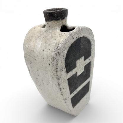 Black and White Raku Fired Ceramic Vase