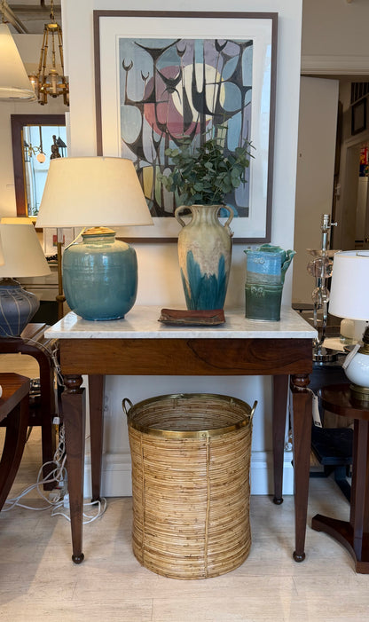 Large Rattan and Brass Basket