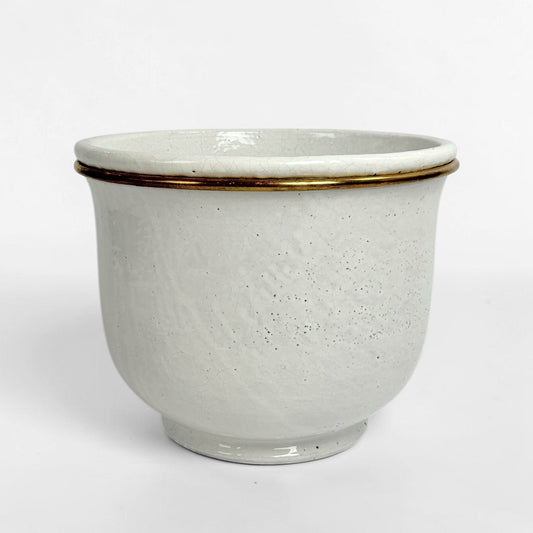 Large White Plant Pot with Brass Rim