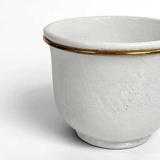 Large White Plant Pot with Brass Rim