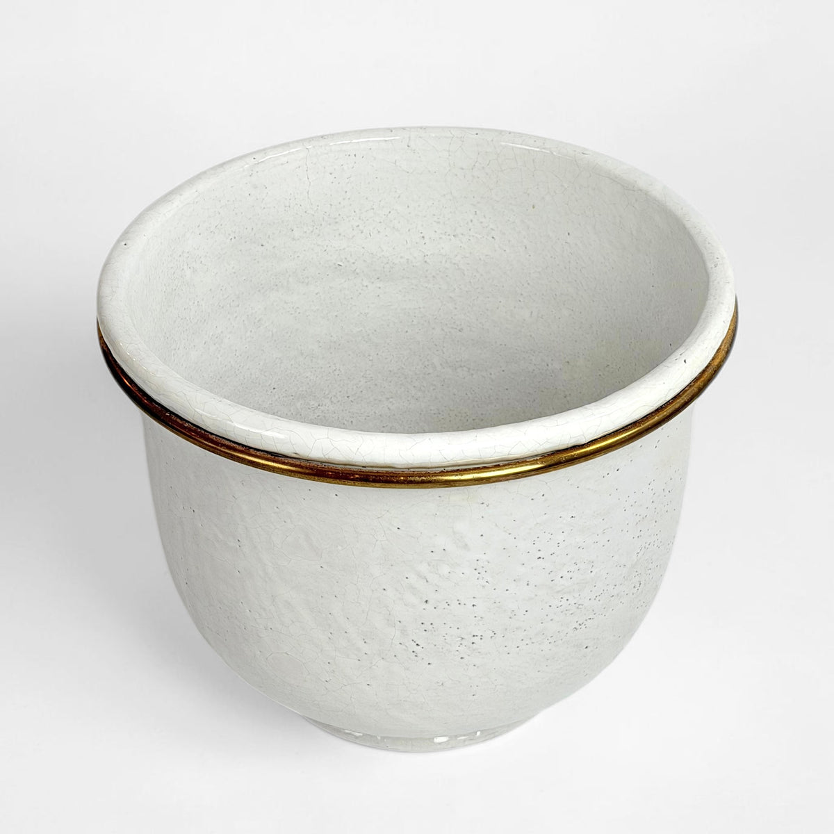Large White Plant Pot with Brass Rim