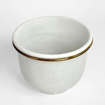 Large White Plant Pot with Brass Rim