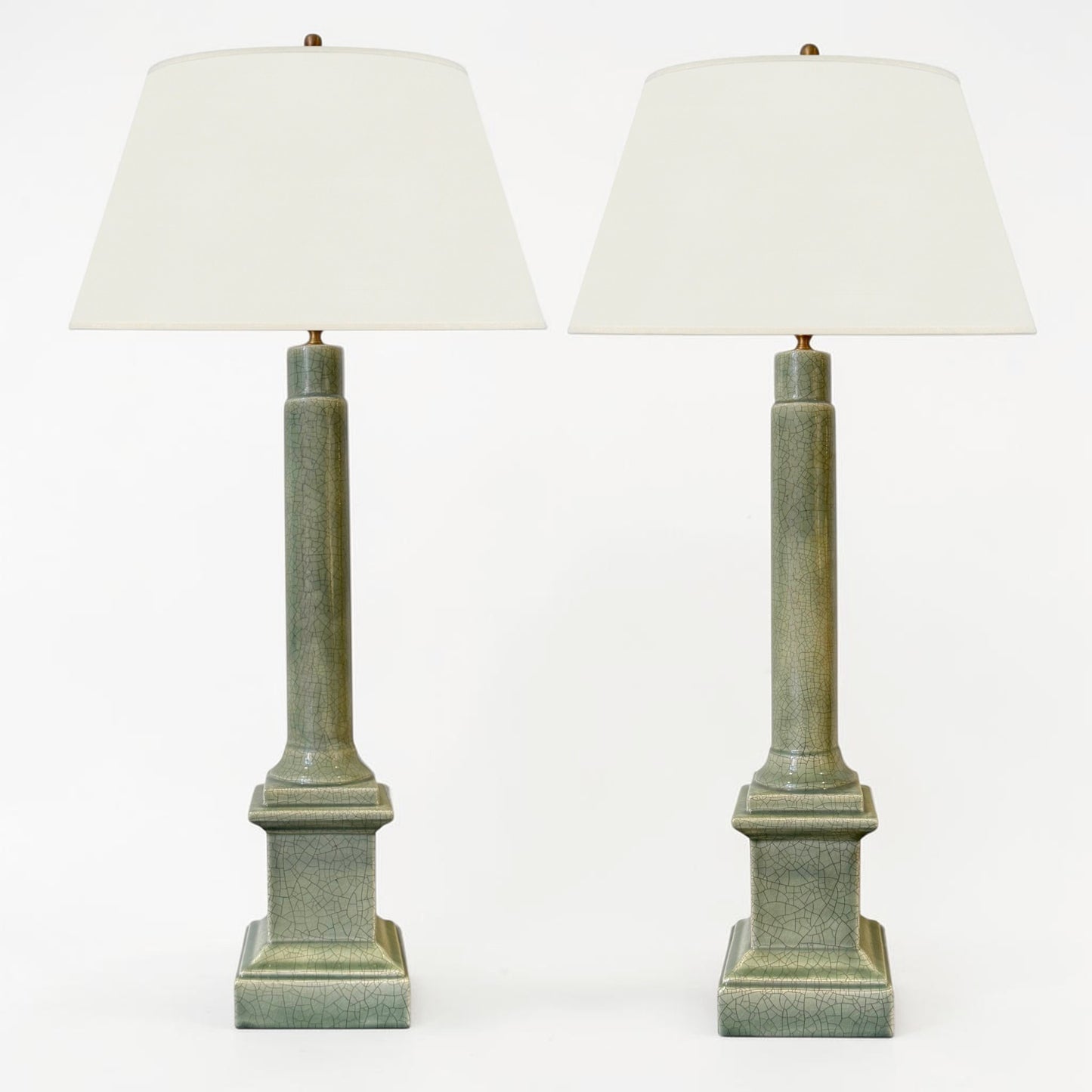 Pair of Green Ceramic Column Lamps
