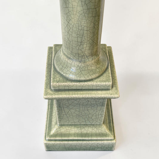 Pair of Green Ceramic Column Lamps
