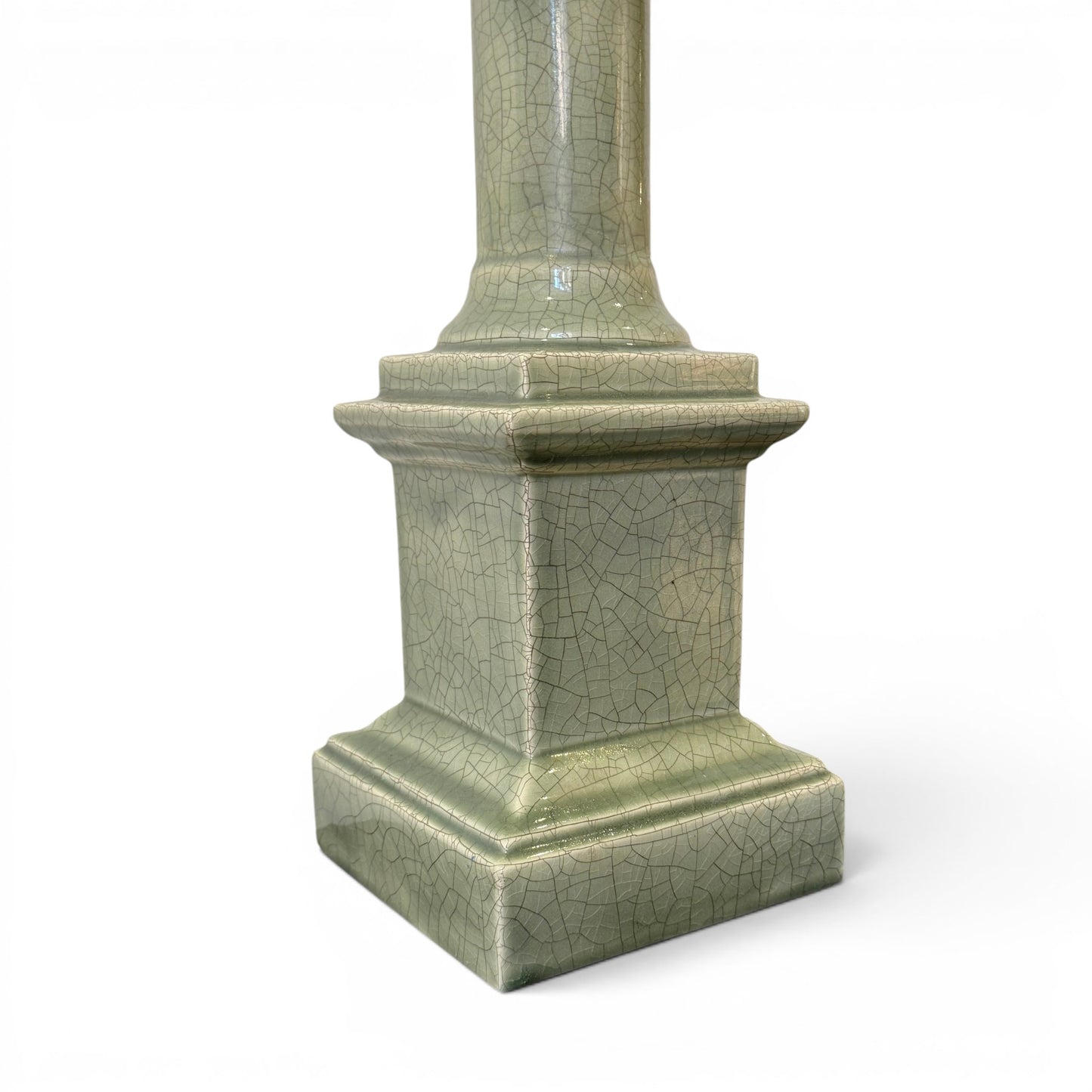 Pair of Green Ceramic Column Lamps