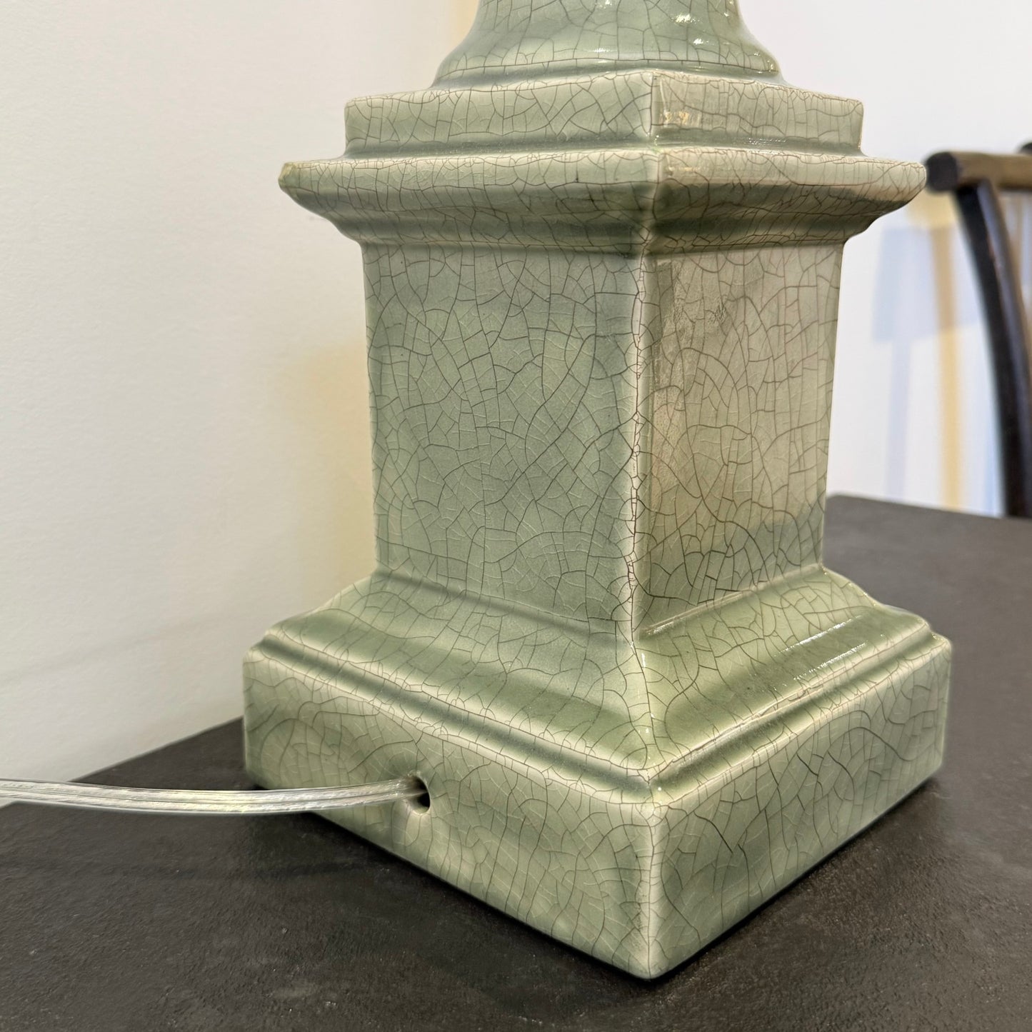 Pair of Green Ceramic Column Lamps