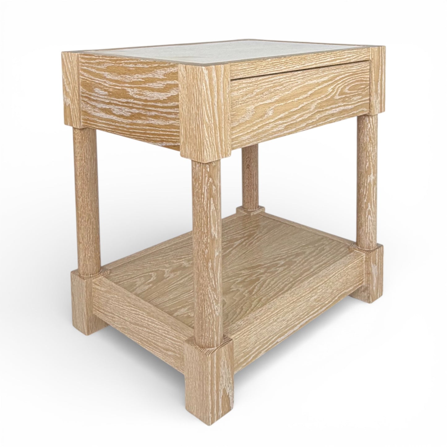 Pair of Cerused Oak & Travertine Nightstands