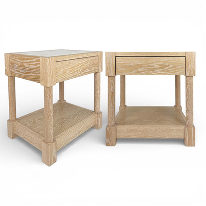 Pair of Cerused Oak & Travertine Nightstands