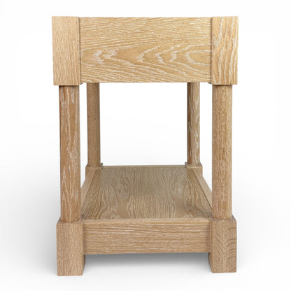 Pair of Cerused Oak & Travertine Nightstands