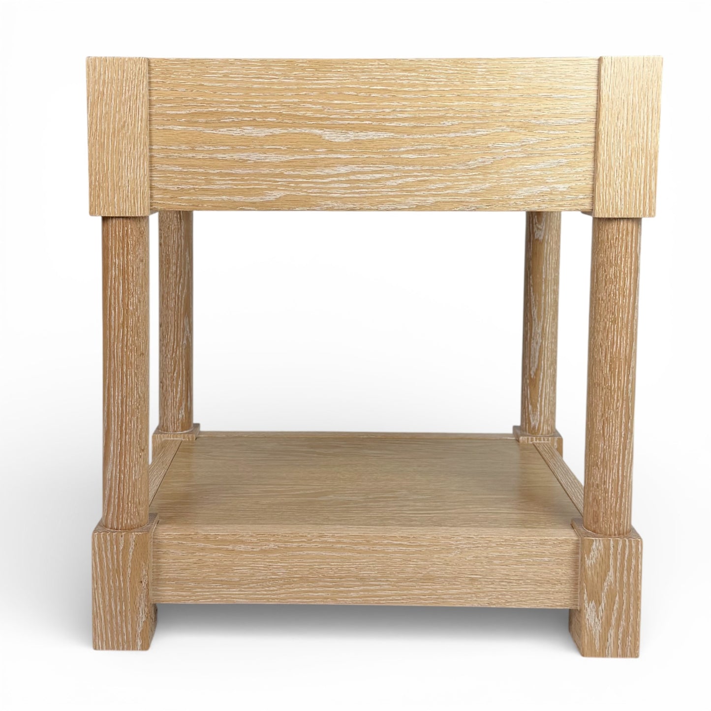 Pair of Cerused Oak & Travertine Nightstands