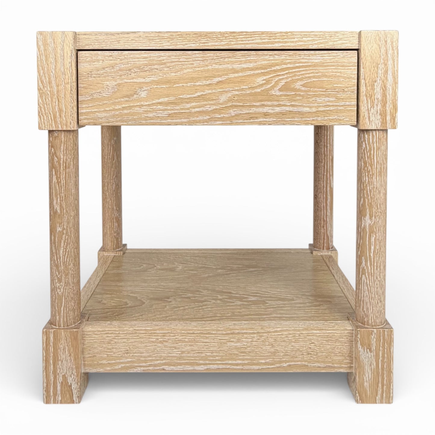 Pair of Cerused Oak & Travertine Nightstands