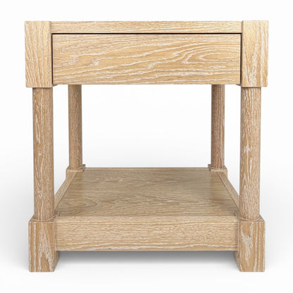 Pair of Cerused Oak & Travertine Nightstands