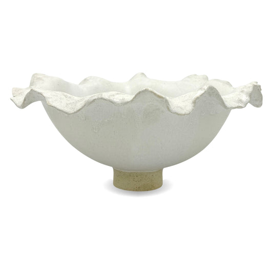 White Stoneware Bowl with Ruffled Rim