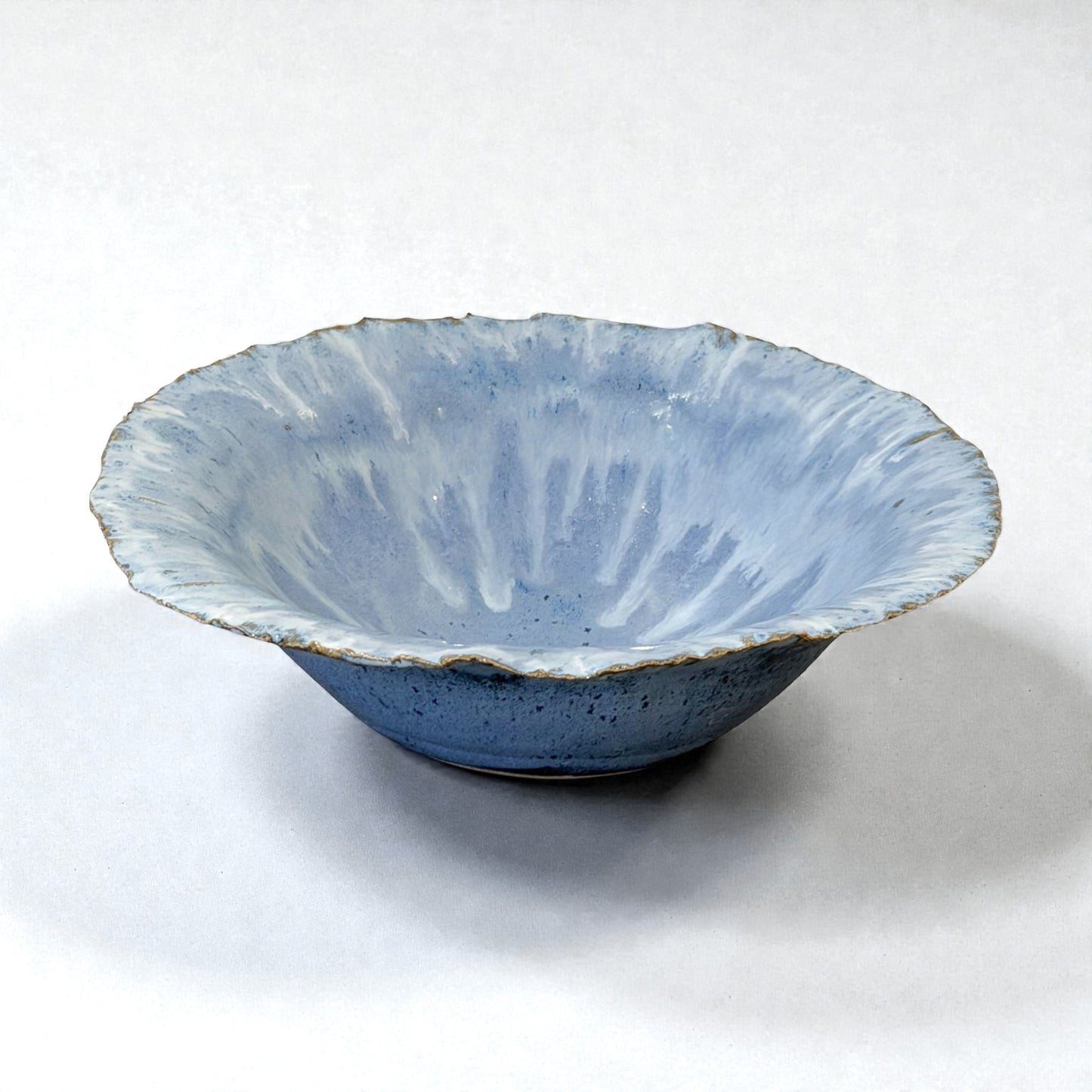 Blue Stoneware Bowl with Ruffled Rim