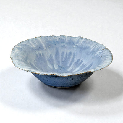 Blue Stoneware Bowl with Ruffled Rim