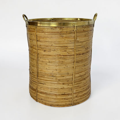 Large Rattan and Brass Basket