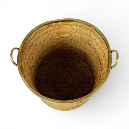 Large Rattan and Brass Basket