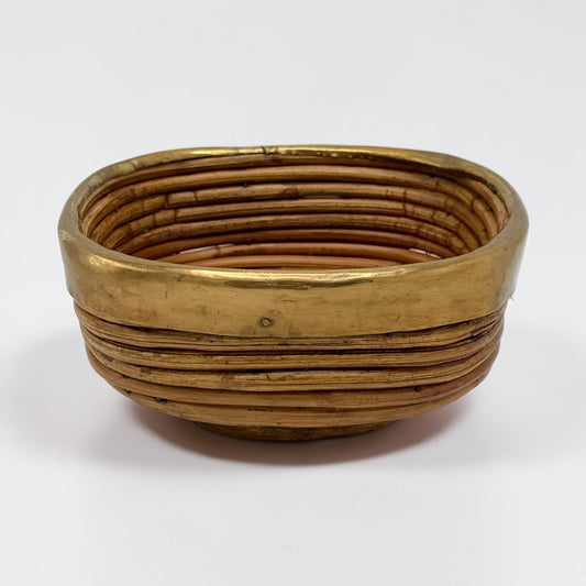Square  Reed Basket with Brass Rim