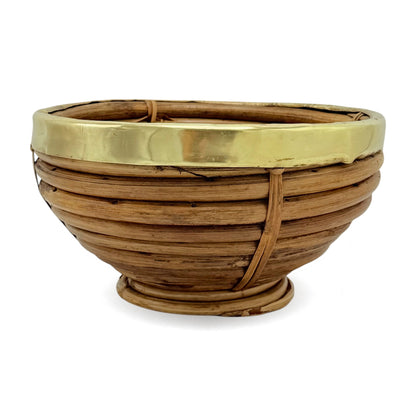 Round Pencil Reed Basket with Brass Rim