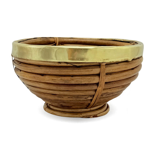 Round Pencil Reed Basket with Brass Rim