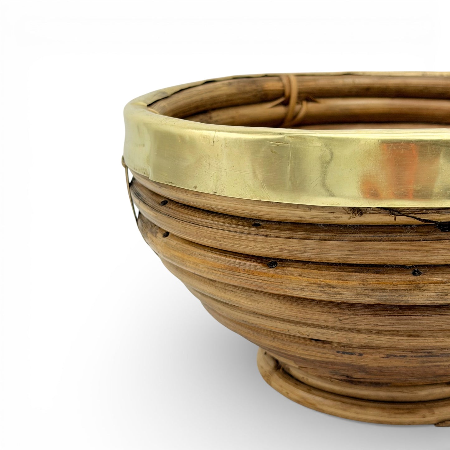 Round Pencil Reed Basket with Brass Rim