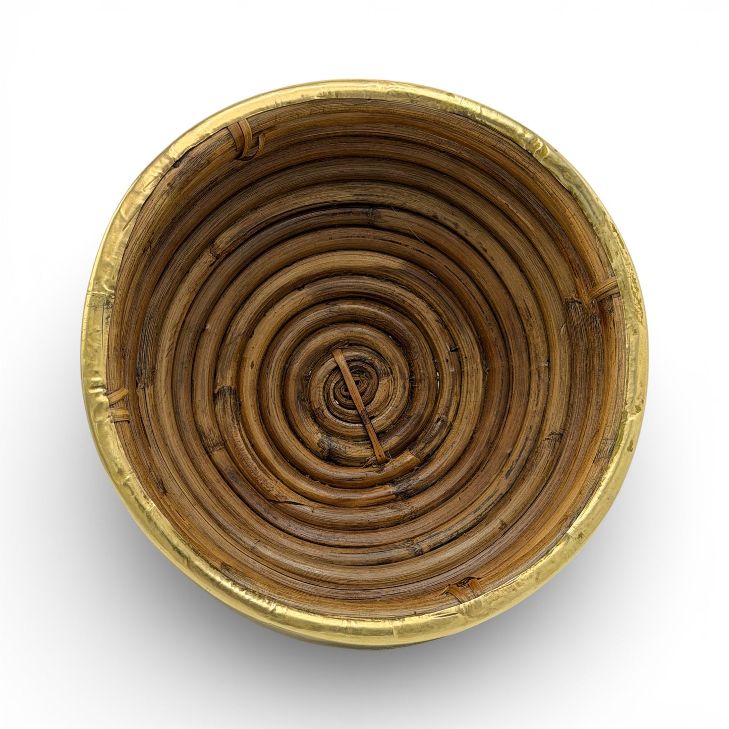 Round Pencil Reed Basket with Brass Rim