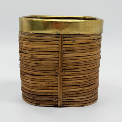 Small Pencil Reed Waste Basket with Brass