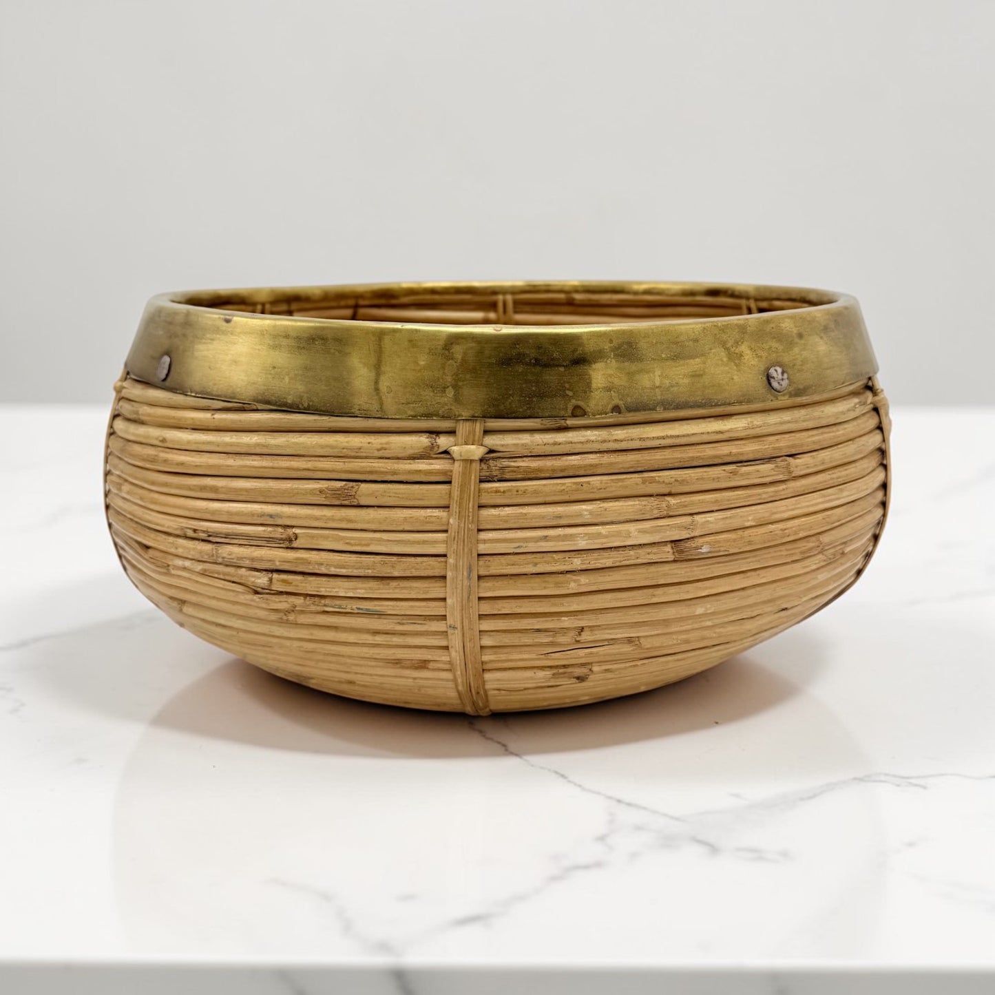 Round Pencil Reed Basket with Brass Rim