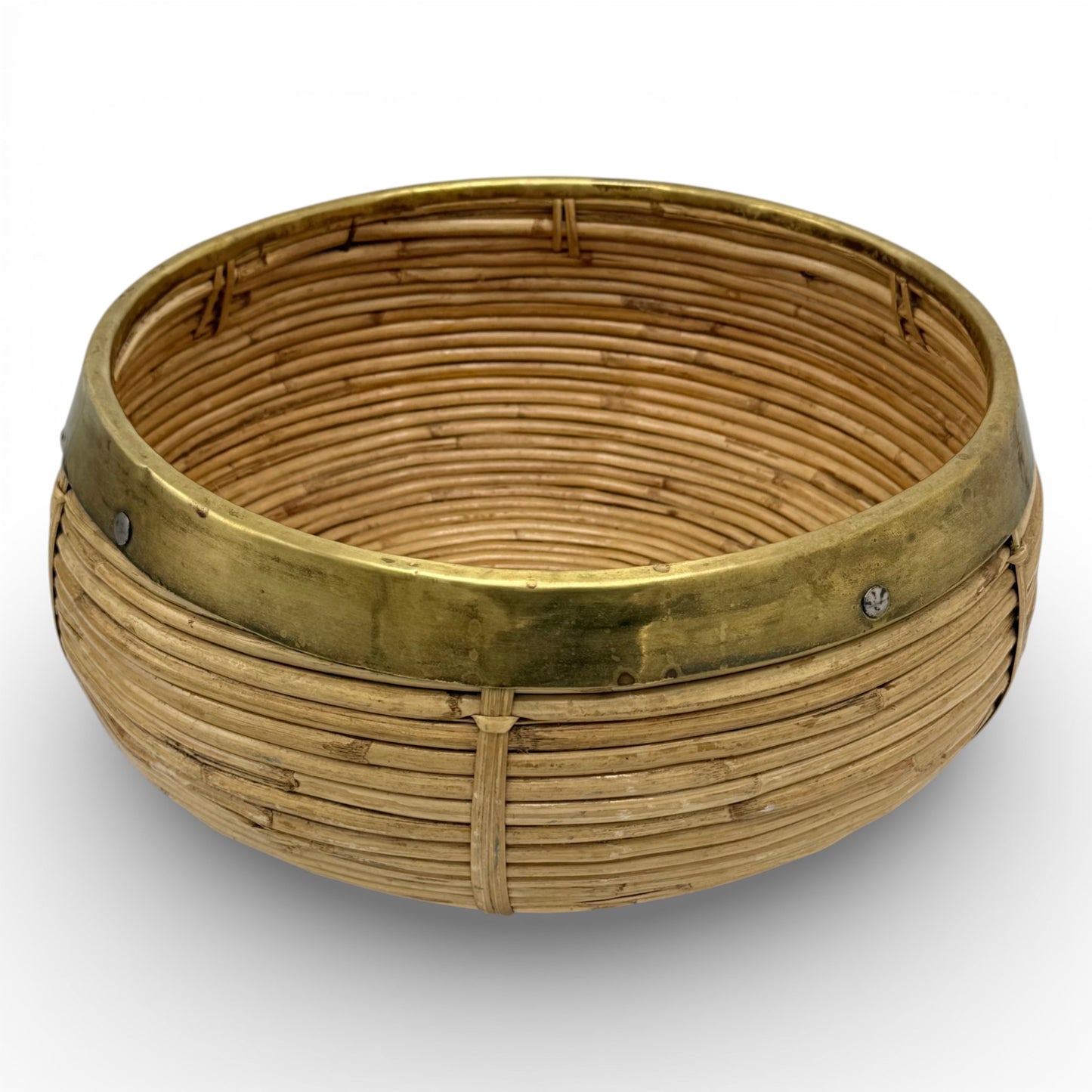 Round Pencil Reed Basket with Brass Rim