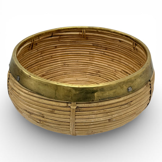 Round Pencil Reed Basket with Brass Rim