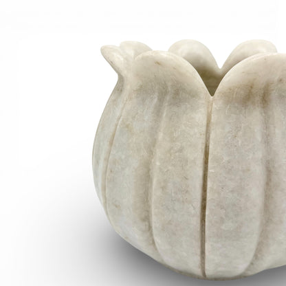 Carved White Marble Lotus Plant Pot
