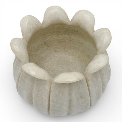 Carved White Marble Lotus Plant Pot